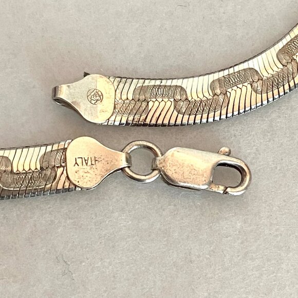 Sterling Silver 925 Italy Geometric Greek Key 6MM Herringbone Chain Necklace 16" - Picture 12 of 15